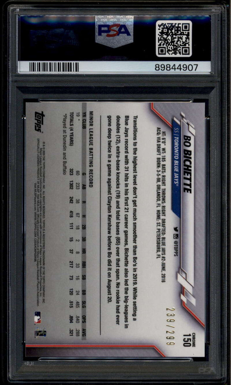 SOLD 185477 2020 Topps Chrome Purple Refractor 150 Bo Bichette Rookie RC 239/299 PSA 10 GEM