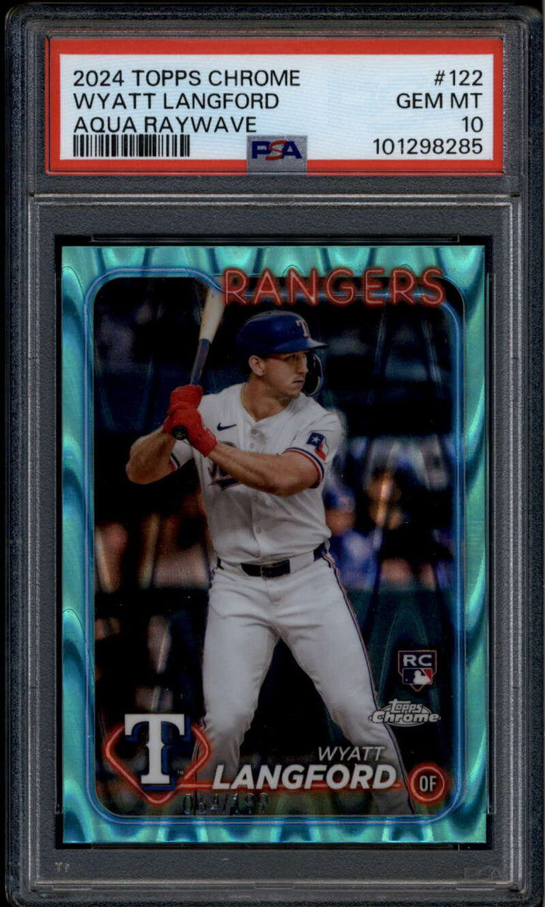 2024 Topps Chrome Aqua RayWave Refractor 122 Wyatt Langford RC 64/199 PSA 10