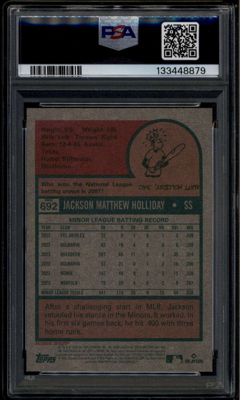 2024 Topps Heritage Image Variations 692 Jackson Holiday Rookie RC SP PSA 10 GEM