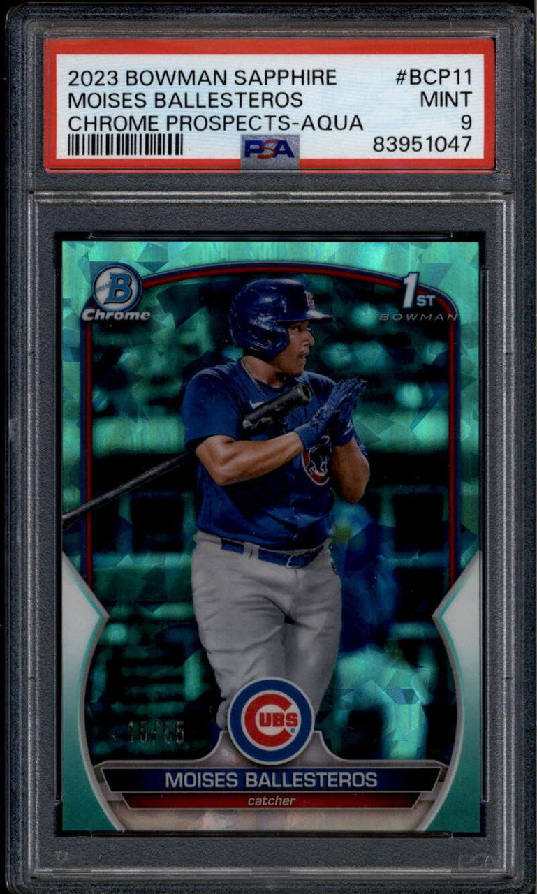 2023 Bowman Chrome Sapphire Aqua Refractor bcp11 Moises Ballesteros RC /55 PSA 9