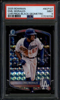 SOLD 185497 2025 Bowman Chrome Prospects Black Geometric Refractor Emil Morales RC /10 PSA 9