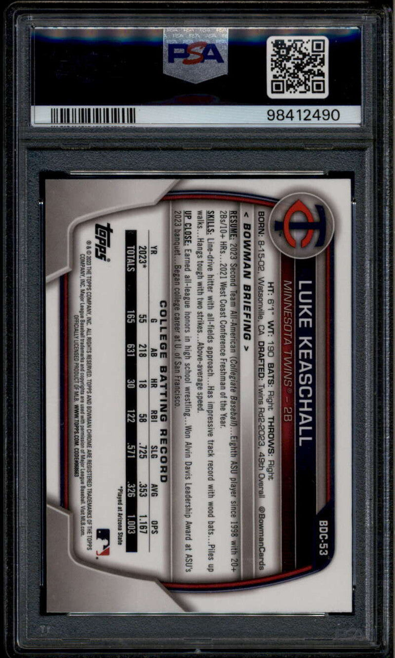 SOLD 185504 2023 Bowman Chrome Draft Green Refractor Luke Keaschall Rookie RC 47/99 PSA 10