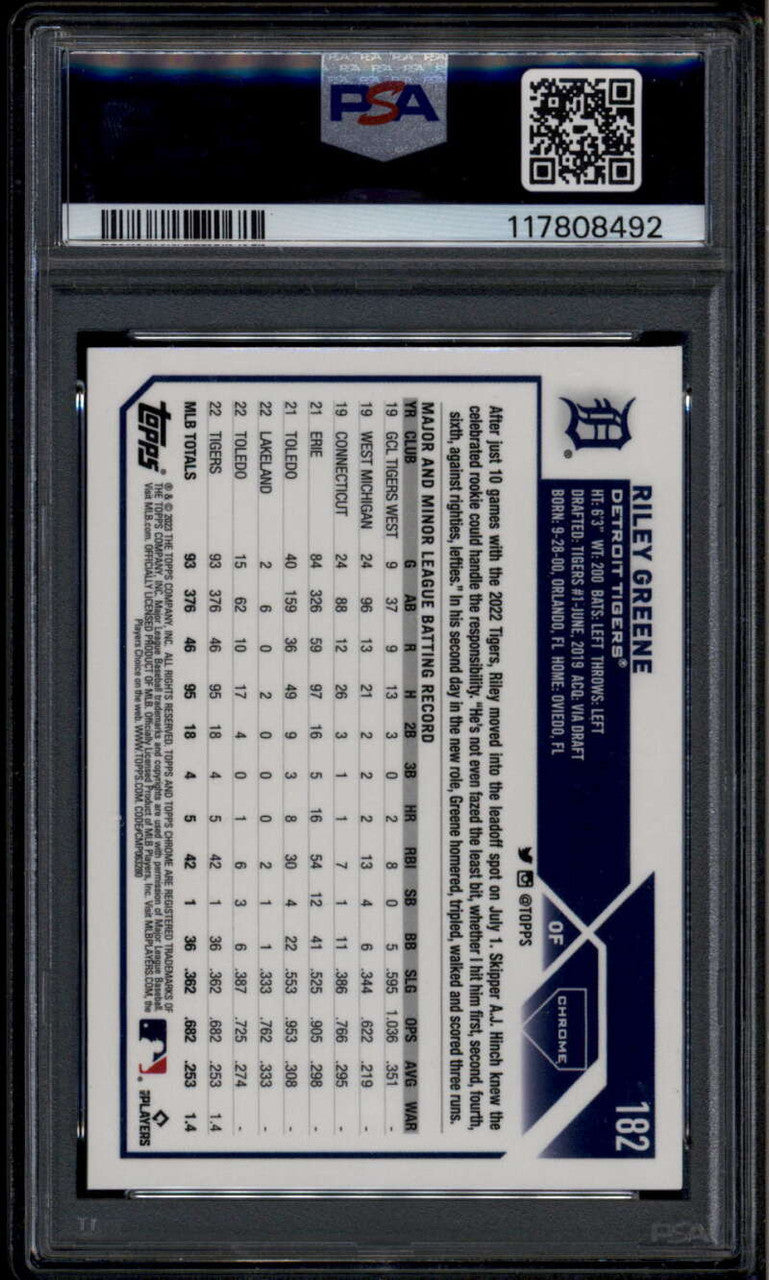 2023 Topps Chrome Logofractor Green Refractor 182 Riley Greene RC 30/99 PSA 10