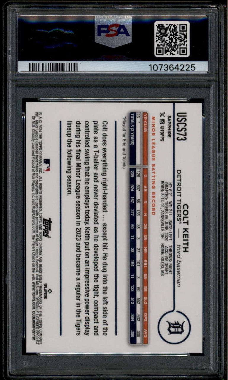 2024 Topps Chrome Update Sapphire Gold Refractor uscs73 Colt Keith RC /50 PSA 10