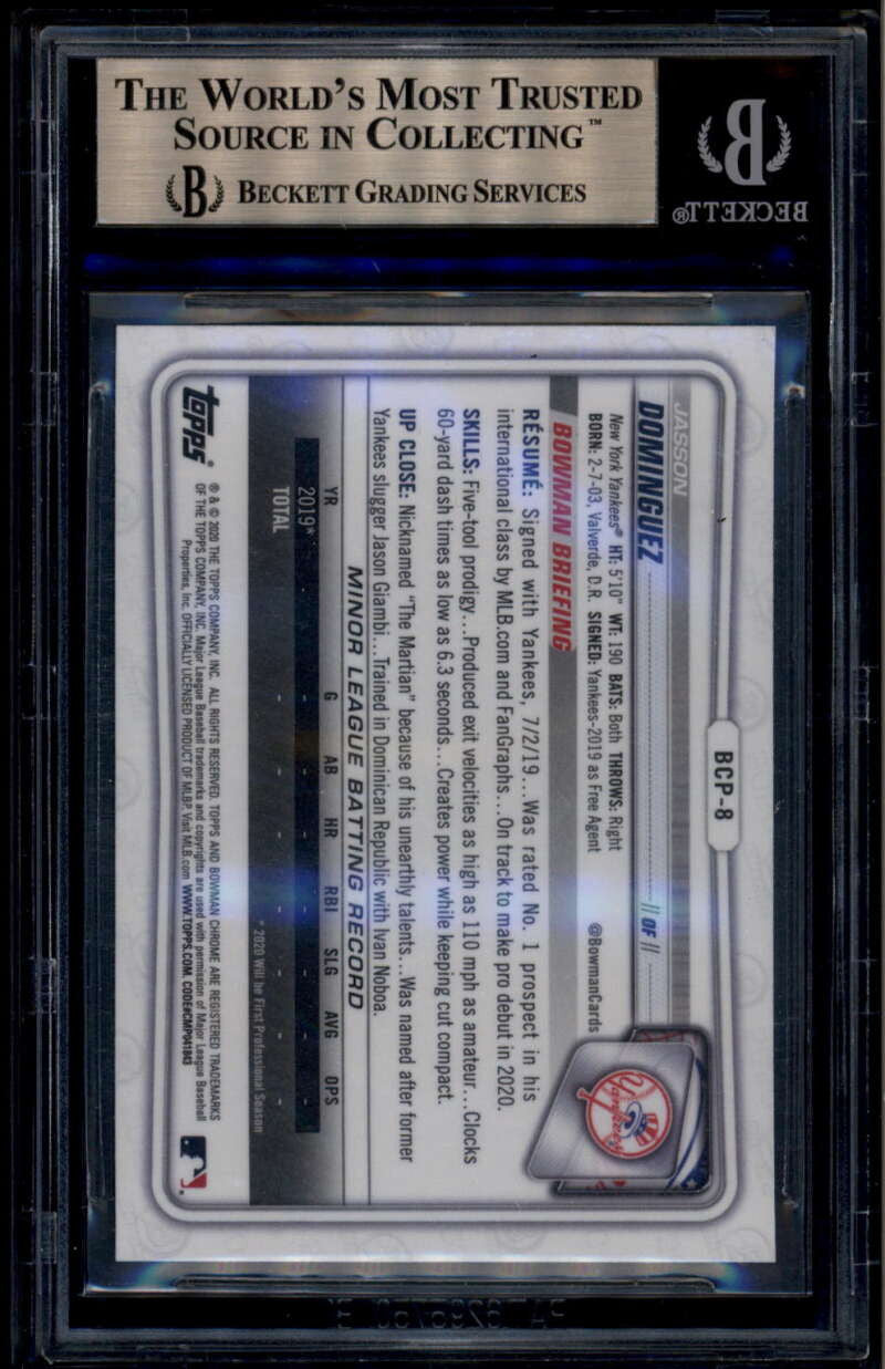 2020 Bowman Chrome Sapphire Prospects Jasson Dominguez Rookie RC BGS 10 PRISTINE