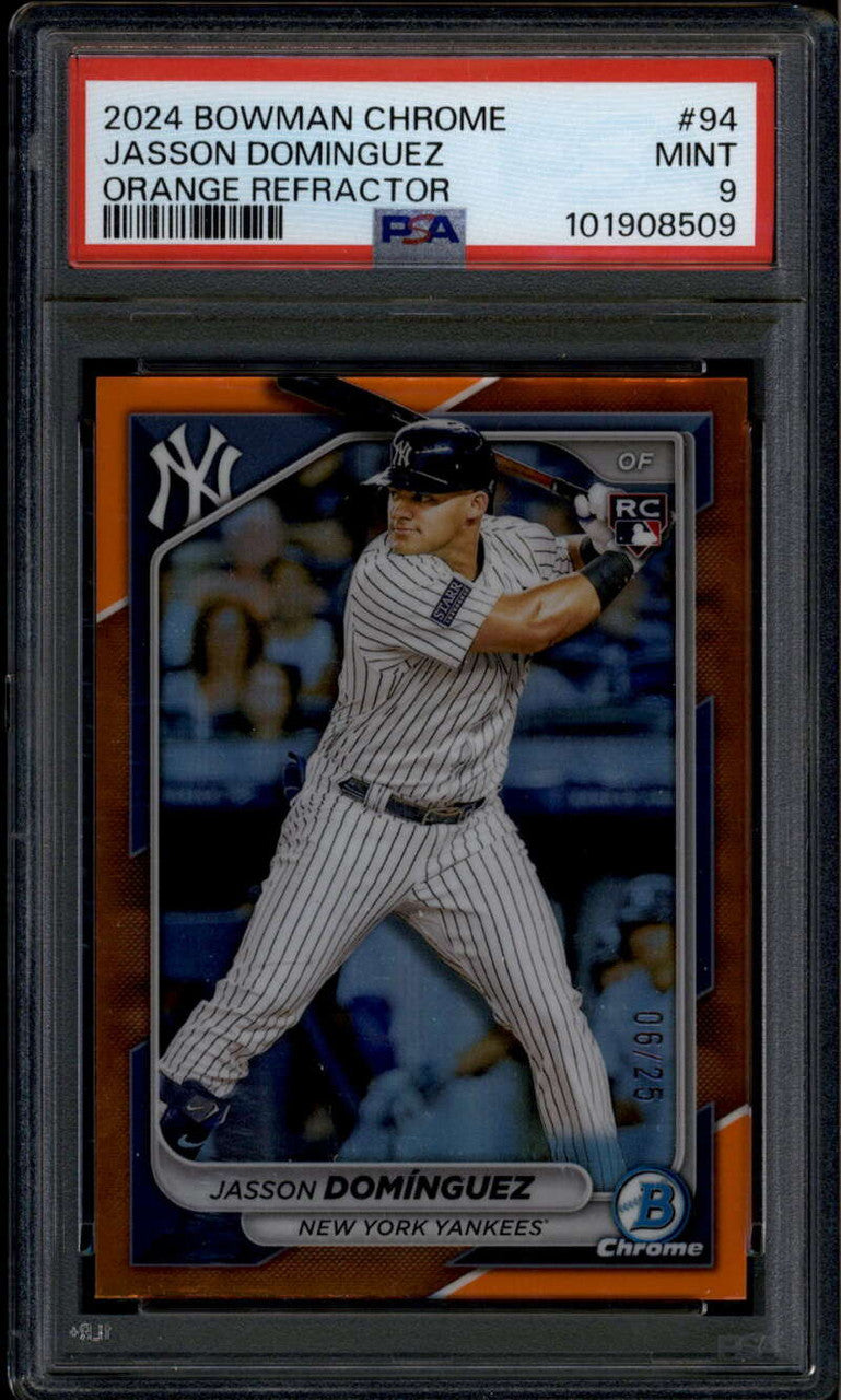 2024 Bowman Chrome Orange Refractor 94 Jasson Dominguez Rookie RC 6/25 PSA 9