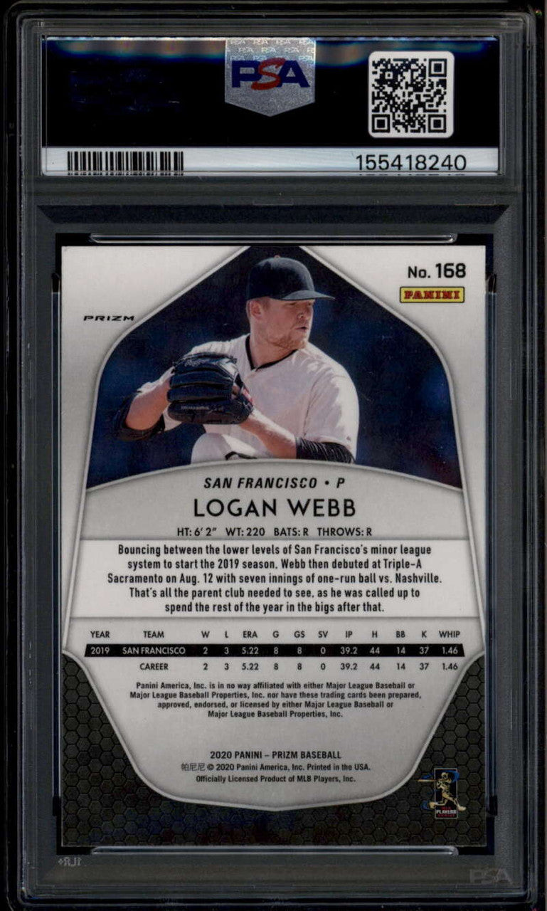 2020 Panini Prizm Prizms White Sparkle Refractor 168 Logan Webb Rookie RC PSA 10