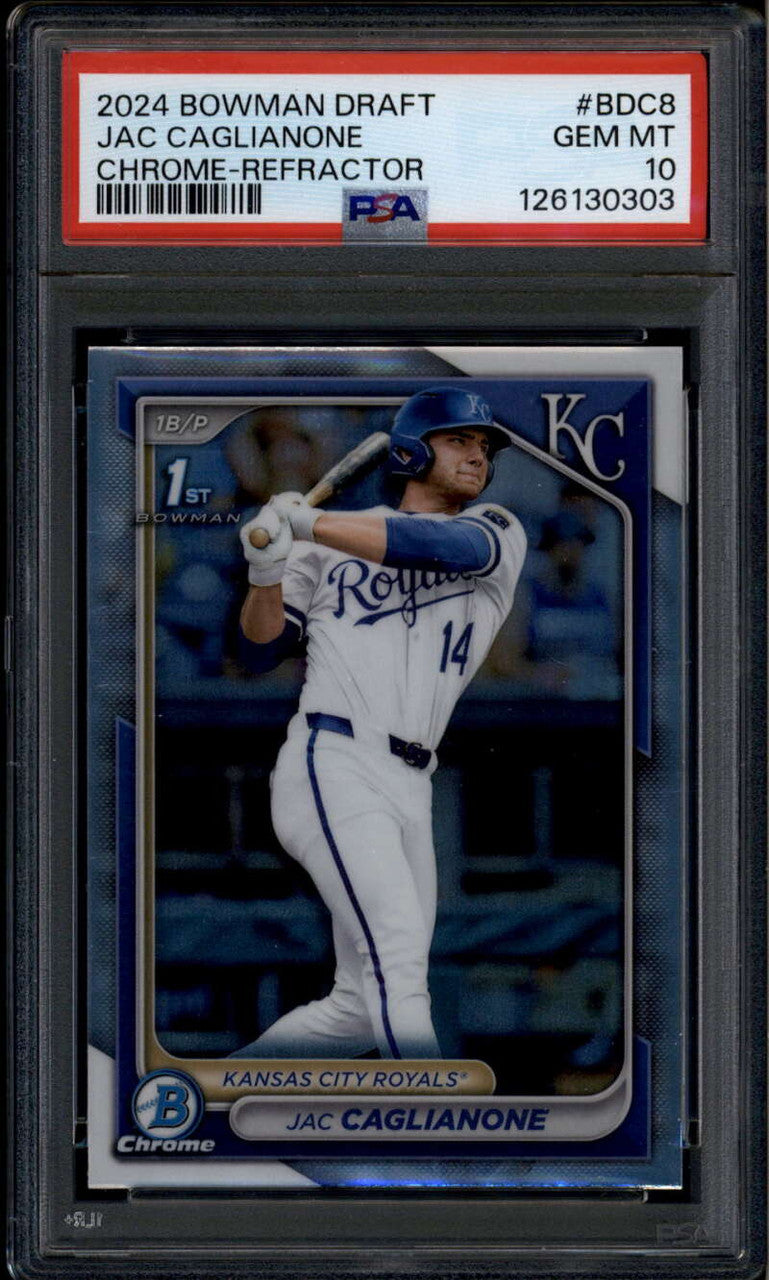 SOLD 185514 2024 Bowman Chrome Draft Refractor bdc8 Jac Caglianone Rookie RC PSA 10 GEM 303