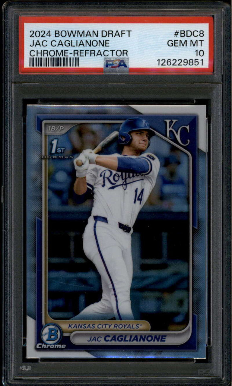SOLD 185515 2024 Bowman Chrome Draft Refractor bdc8 Jac Caglianone Rookie RC PSA 10 GEM 851