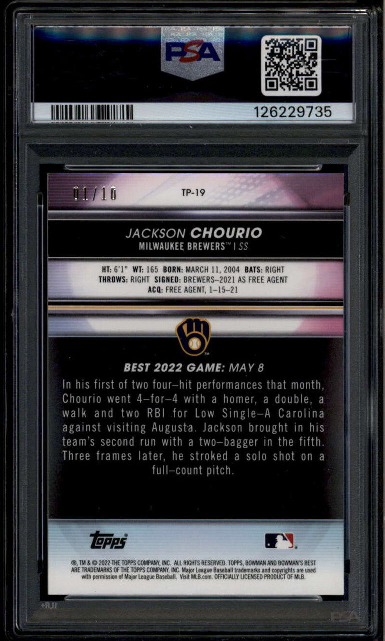 2022 Bowman's Best Prospects Red Refractor Jackson Chourio Rookie RC /10 PSA 8.5