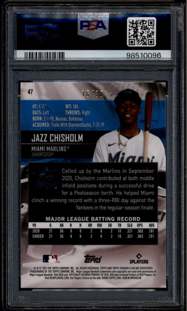 2021 Stadium Club Chrome Pearl White Refractor 47 Jazz Chisholm RC 16/30 PSA 10