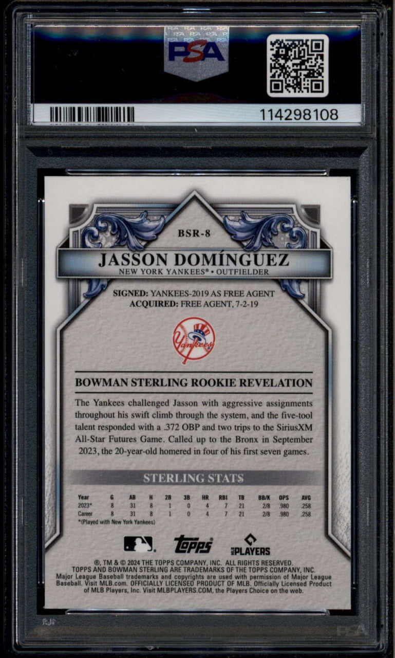 2024 Bowman Sterling Rookies Gold Refractor bsr8 Jasson Dominguez RC /50 PSA 10