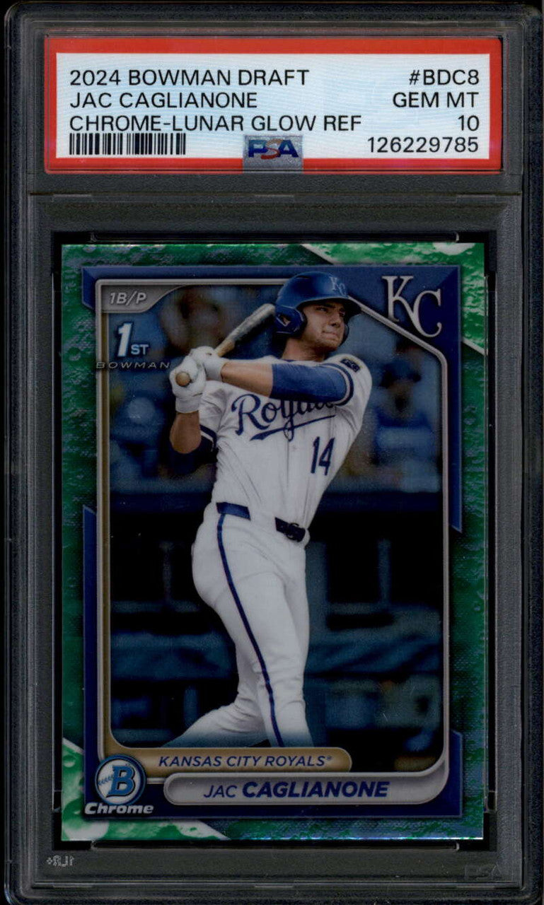 SOLD 185523 2024 Bowman Chrome Draft Lunar Glow Refractor Jac Caglianone Rookie RC PSA 10
