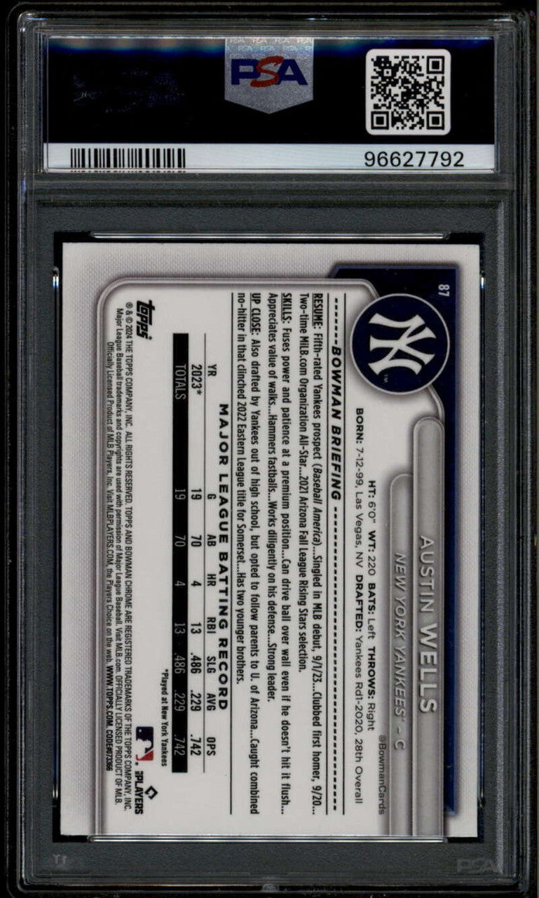 2024 Bowman Chrome Mega Box Orange Refractor Austin Wells Rookie RC 12/25 PSA 10