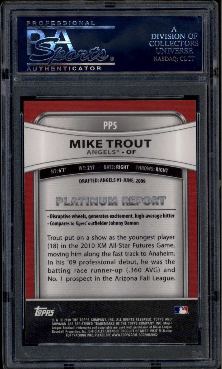 SOLD 185529 2010 Bowman Platinum Prospects pp5 Mike Trout Rookie RC PSA 10 GEM MT