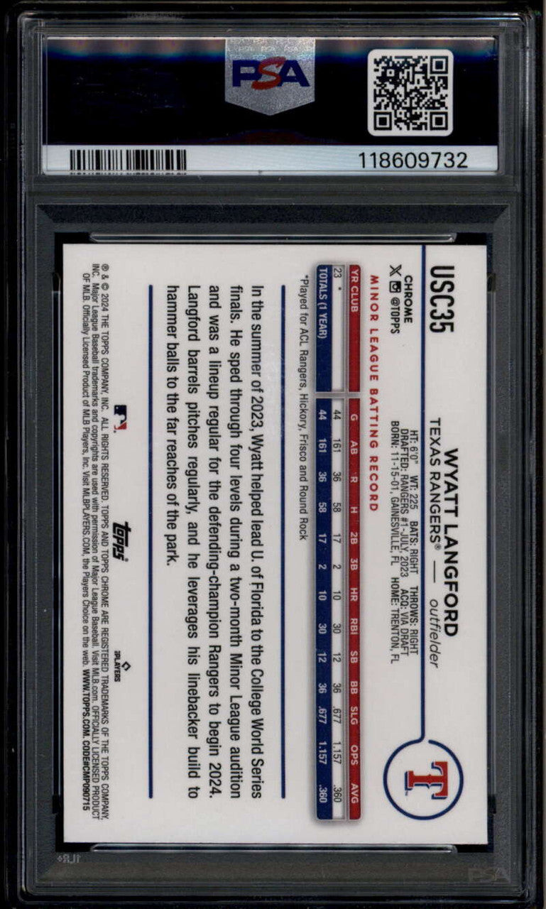 2024 Topps Chrome Update Gold Refractor Wyatt Langford Rookie RC 23/50 PSA 10