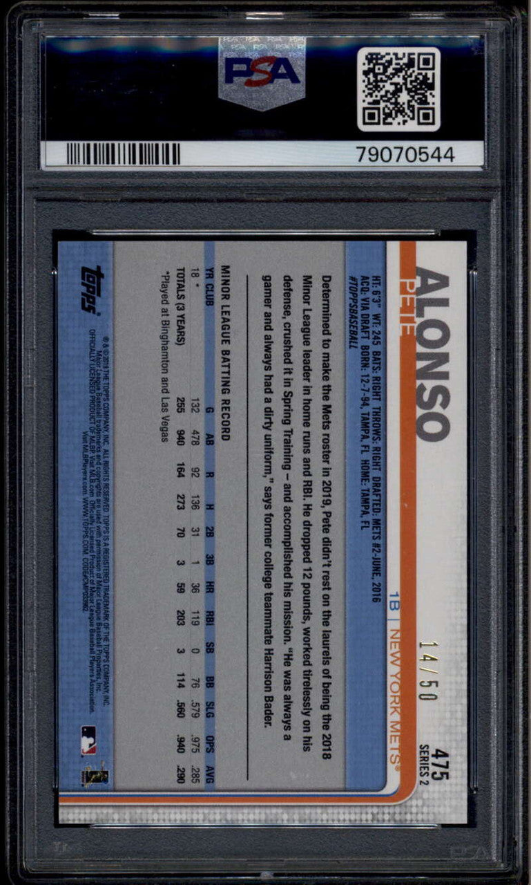 2019 Topps Father's Day Blue Blue 475 Pete Alonso Rookie RC 14/50 PSA 8 NM-MT