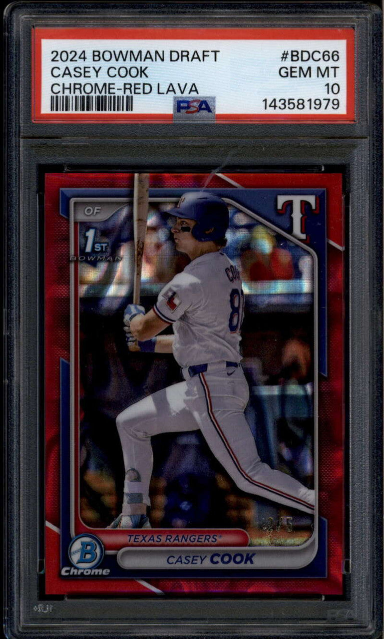 2024 Bowman Chrome Draft Red Lava Refractor bdc66 Casey Cook Rookie RC /5 PSA 10
