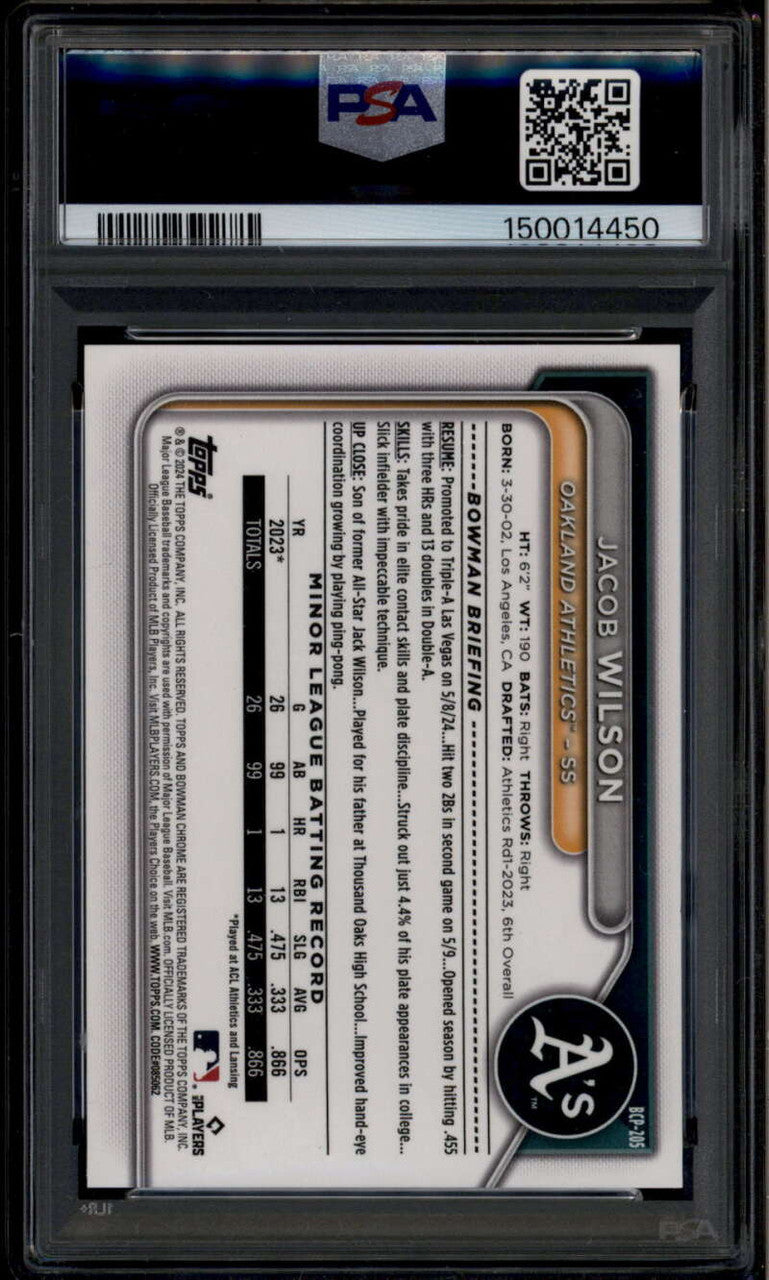 2024 Bowman Chrome Sapphire Red Refractor bcp205 Jacob Wilson Rookie RC /5 PSA 9