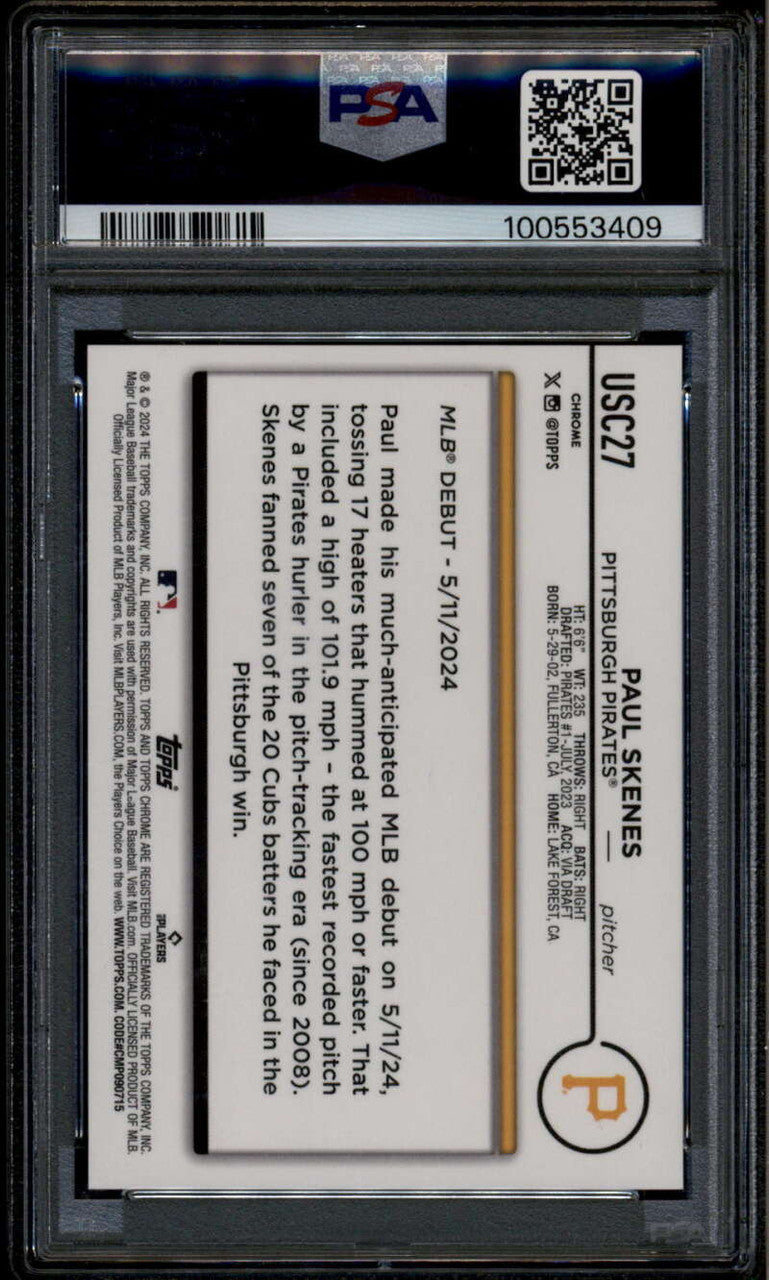 2024 Topps Chrome Update Black Refractor Paul Skenes Rookie Debut RC 4/10 PSA 10