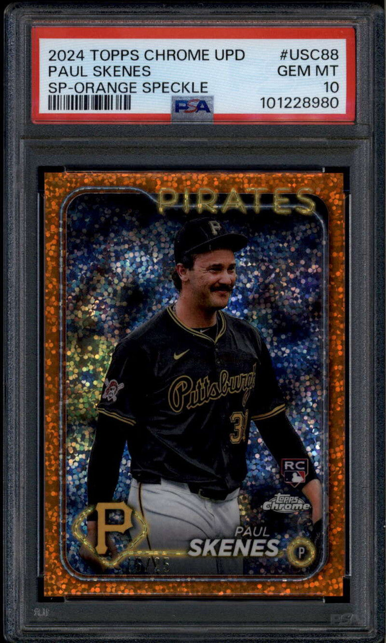 2024 Topps Chrome Variation Orange Speckle Refractor Paul Skenes RC 25 SP PSA 10