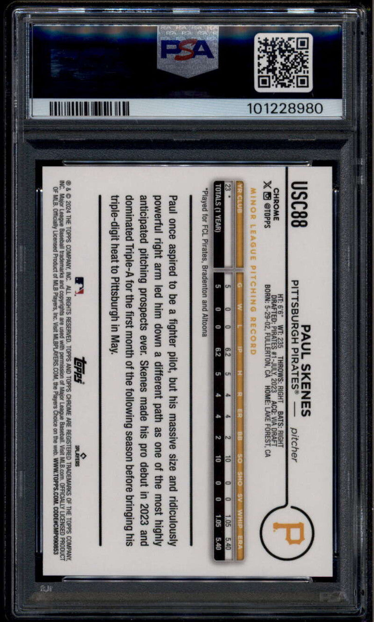 2024 Topps Chrome Variation Orange Speckle Refractor Paul Skenes RC 25 SP PSA 10