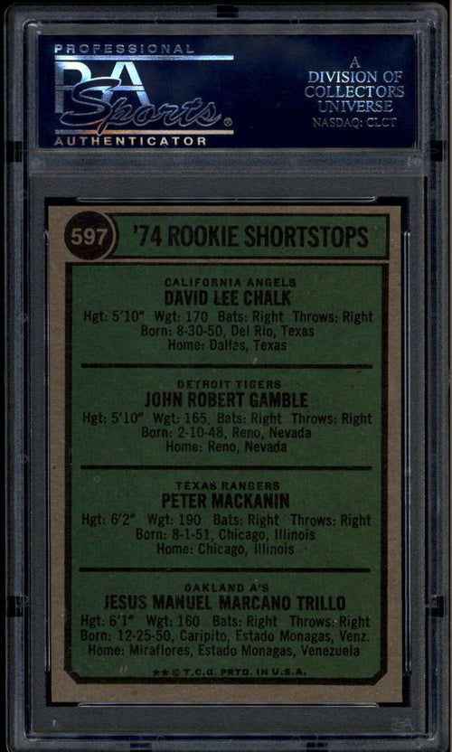 1974 Topps 597 Rookie Infielders Gamble Chalk Mackanin Trillo RC PSA 8.5 NM-MT+
