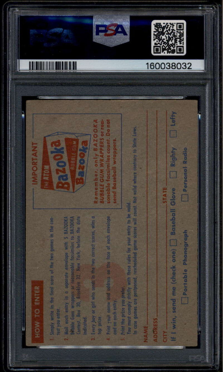 1957 Topps cc3 Contest Card Saturday June 22nd Dodgers Yankees Cardinals PSA 4 2