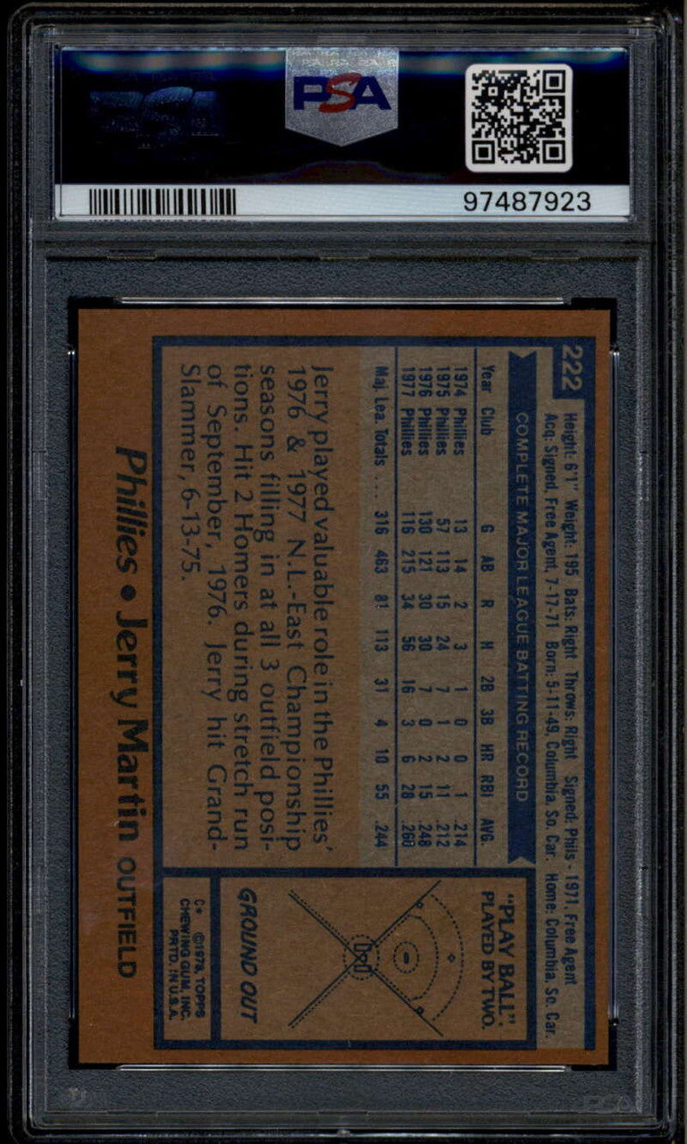 1978 Topps 222 Jerry Martin PSA 10 GEM MT