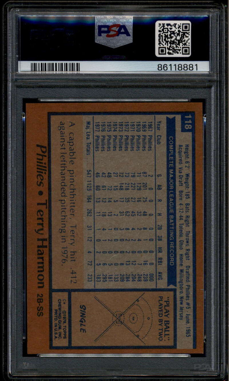 SOLD 185563 1978 Topps 118 Terry Harmon PSA 10 GEM MT