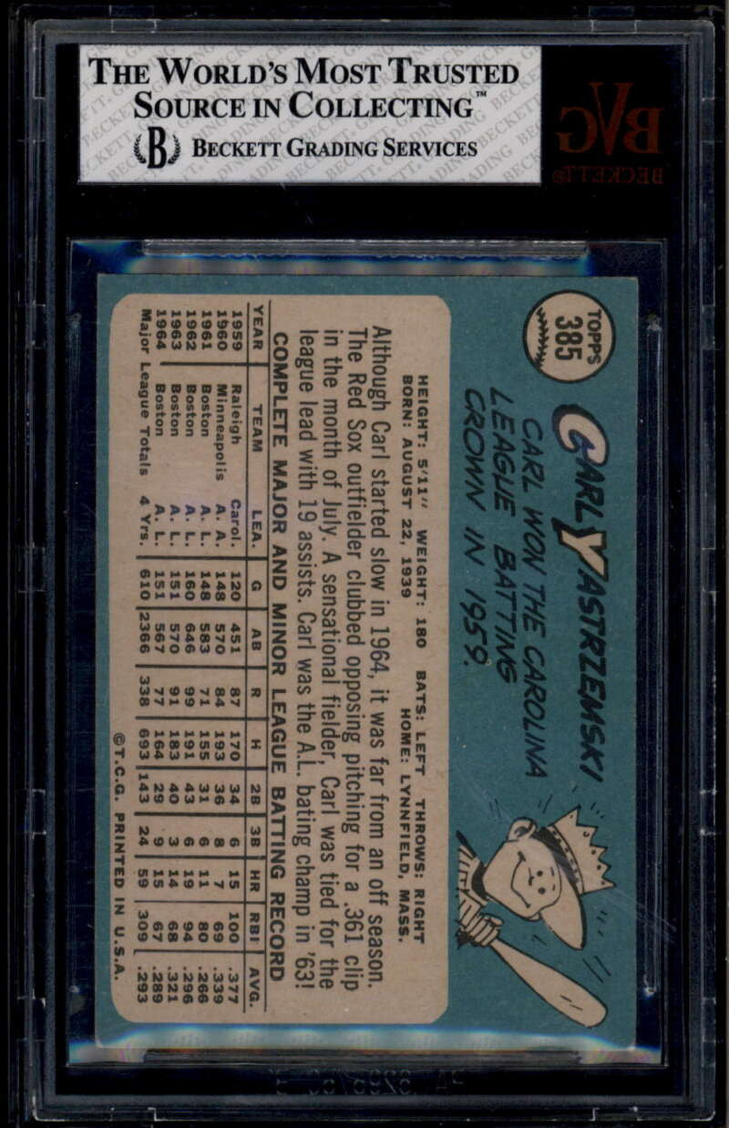 1965 Topps 385 Carl Yastrzemski BGS BVG 5.5 EXCELLENT+