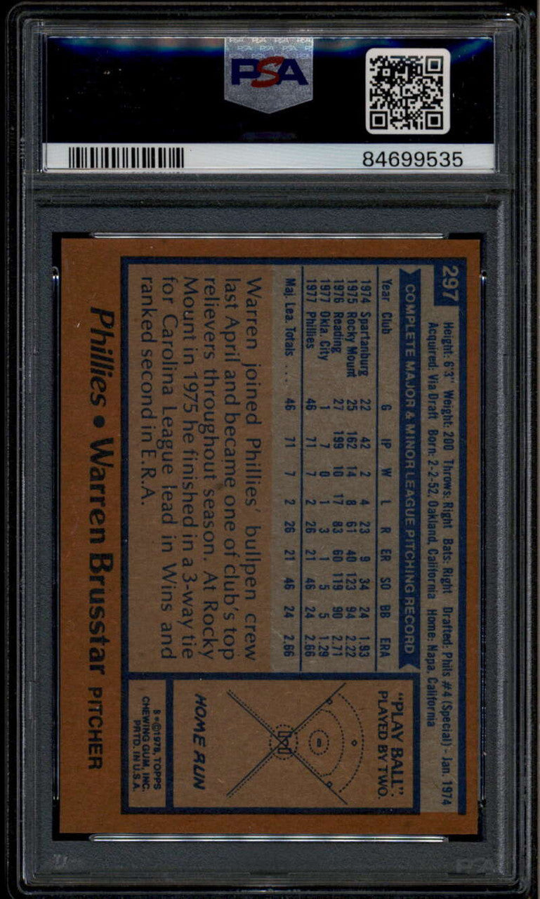 1978 Topps 297 Warren Brusstar Rookie RC PSA 10 GEM MT 84699535