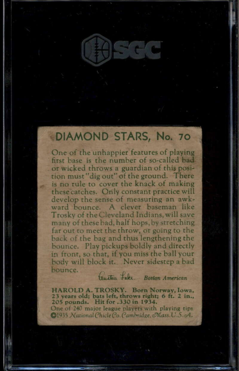 1934-36 Diamond Stars 70 Harold Hal Trosky 35g SGC 3 VG