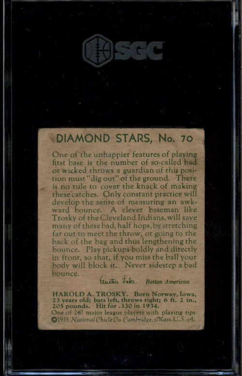 1934-36 Diamond Stars 70 Harold Hal Trosky 35g SGC 3 VG