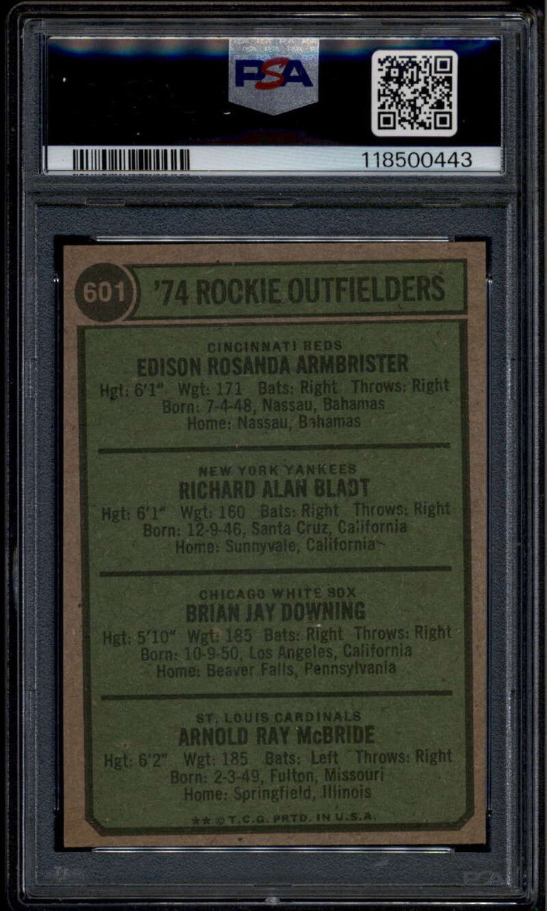 SOLD 185573 1974 Topps 601 Rookie Outfielders Armbrister Bladt Downing McBride RC PSA 9 MINT