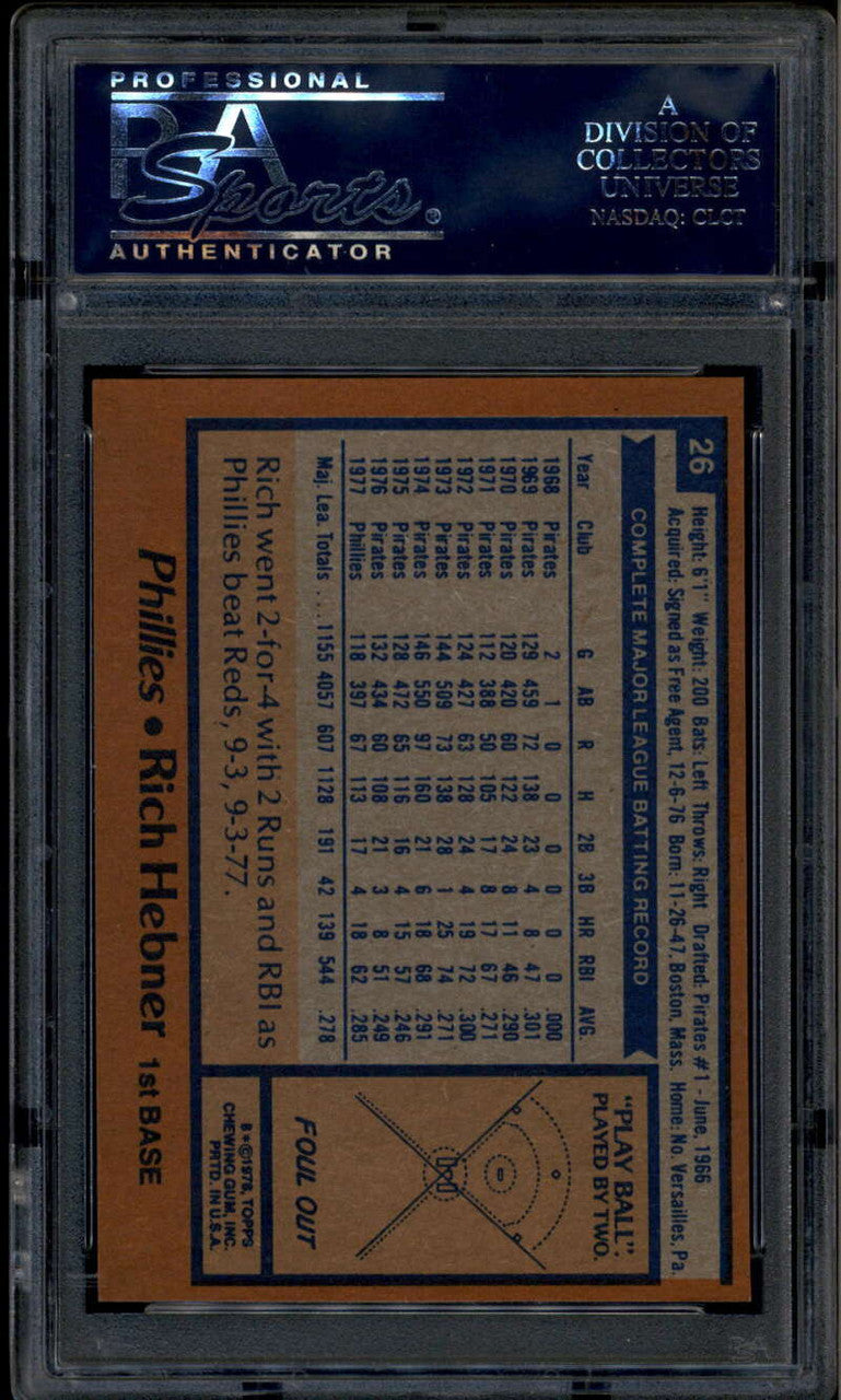 1978 Topps 26 Rich Hebner PSA 10 GEM MT 21165840