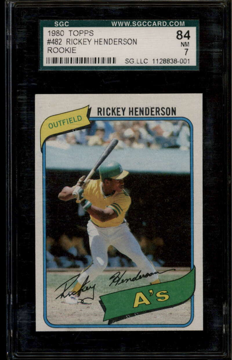 1980 Topps 482 Rickey Henderson UER Rookie RC SGC 84 NM 7