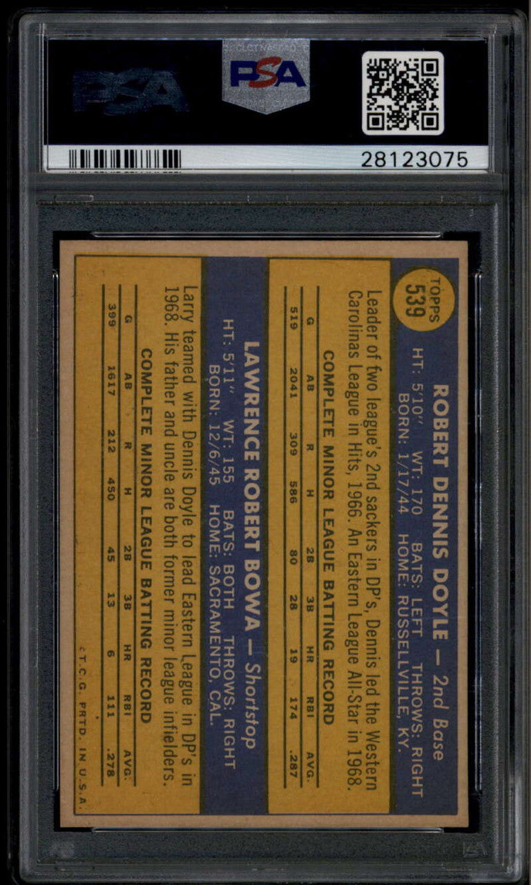 1970 Topps 539 Phillies Rookie Stars Dennis Doyle Larry Bowa RC PSA 8 NM-MT
