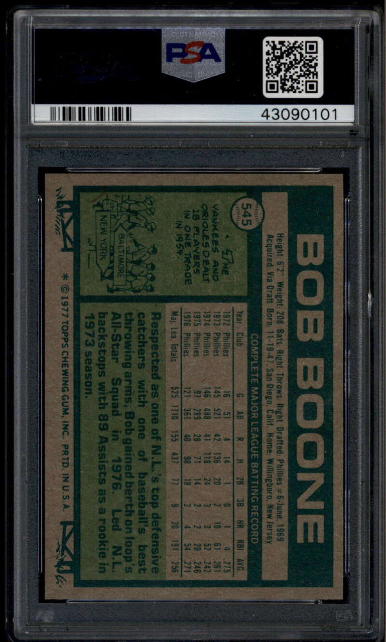 SOLD 185586 1977 Topps 545 Bob Boone PSA 10 GEM MT