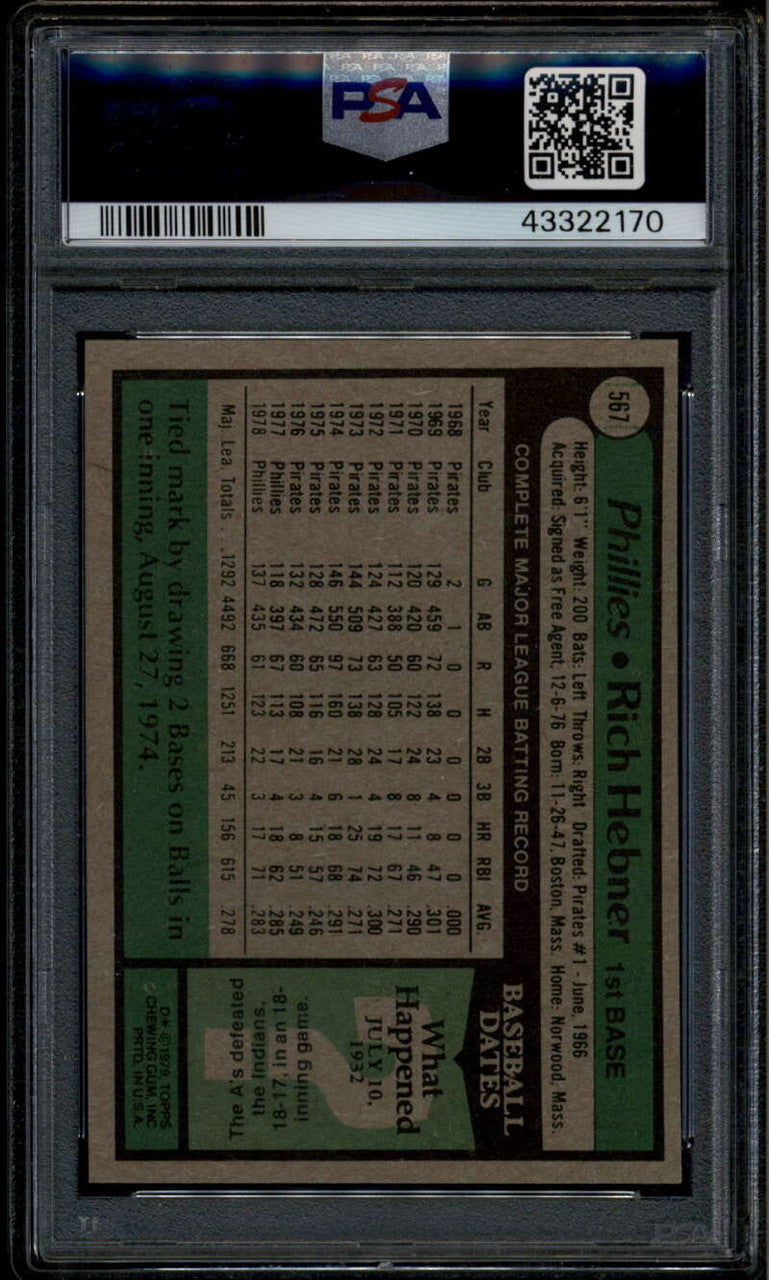1979 Topps 567 Rich Hebner PSA 10 GEM MT
