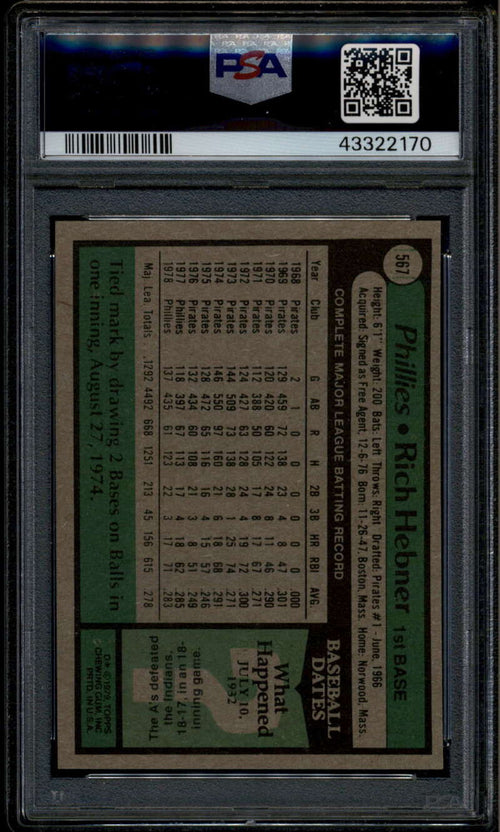 1979 Topps 567 Rich Hebner PSA 10 GEM MT