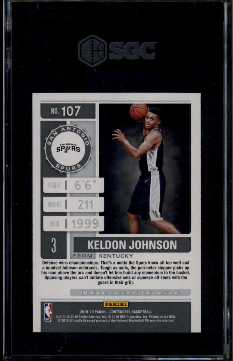 2019-20 Panini Contenders 107 Keldon Johnson Rookie RC Auto SGC 9.5 MT+