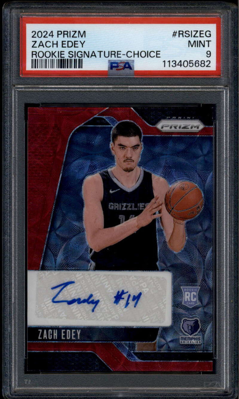 2024-25 Panini Prizm Rookie Signatures Prizms Choice 22 Zach Edey RC Auto PSA 9