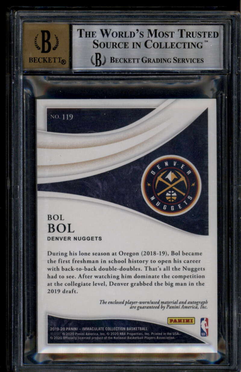 SOLD 185597 2019-20 Immaculate Collection 119 Bol Bol Rookie RC Patch Auto /99 BGS 9 MINT 10