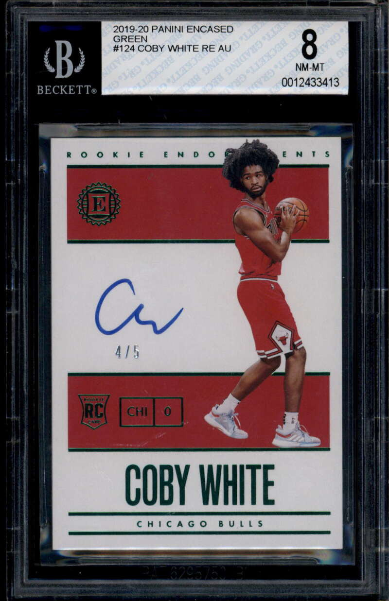 2019-20 Panini Encased Green 124 Coby White Rookie RC Auto 4/5 BGS 8 NM-MT