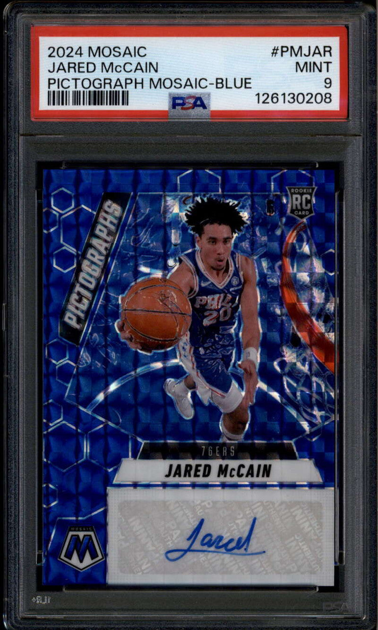 2024-25 Panini Mosaic Pictographs Blue Jared McCain Rookie RC Auto 34/35 PSA 9