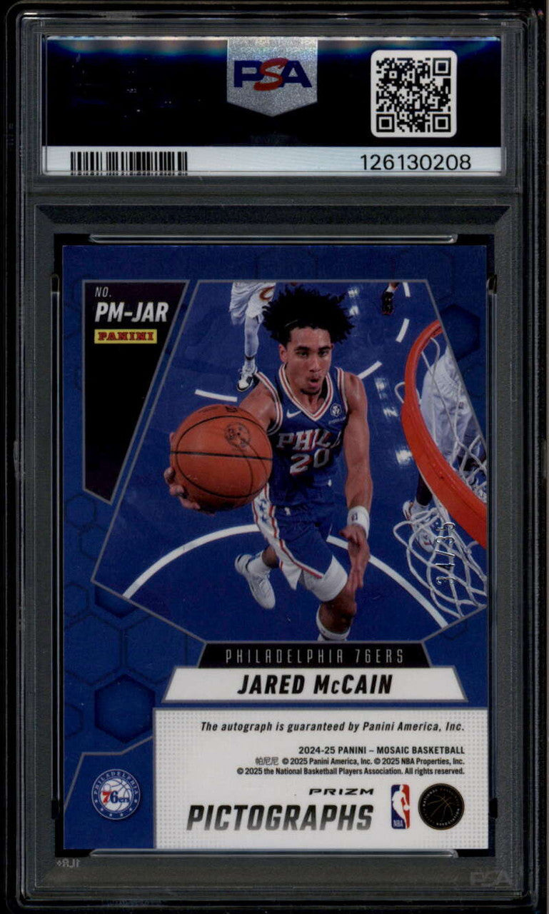 2024-25 Panini Mosaic Pictographs Blue Jared McCain Rookie RC Auto 34/35 PSA 9