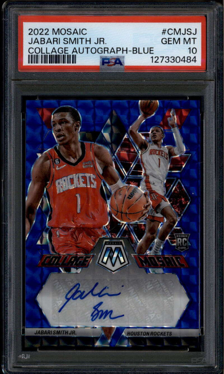 SOLD 185606 2022-23 Panini Mosaic Collage Autographs Blue Jabari Smith Jr RC Auto /25 PSA 10