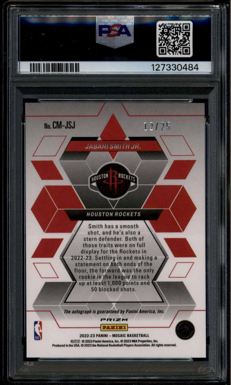SOLD 185606 2022-23 Panini Mosaic Collage Autographs Blue Jabari Smith Jr RC Auto /25 PSA 10