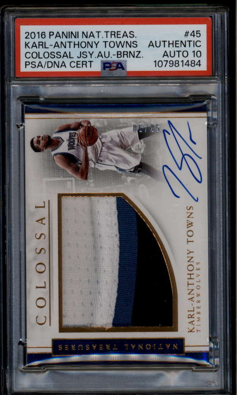 2016-17 Panini National Treasures Colossal Karl-Anthony Towns Patch Auto /25 PSA